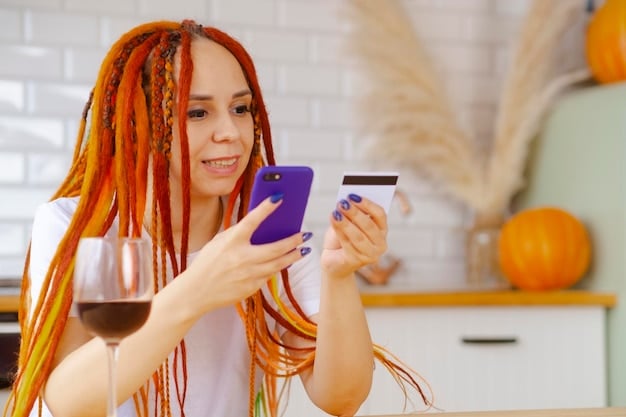 An image showing a person using a smartphone to scan a digital coupon at a store checkout, with a happy expression.
