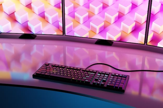 A custom-built computer with RGB lighting, sitting on a desk with multiple monitors, keyboard, and mouse. In the background, a PC Part Picker website is displayed, showing the prices and compatibility of various computer components.