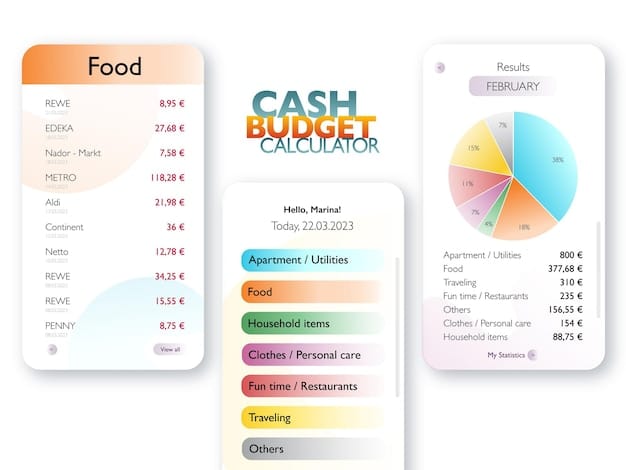 A screenshot of a budgeting app interface, showing different categories of expenses with corresponding amounts spent. The app visually represents how online shopping expenses are tracked and categorized.