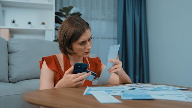 A person using a smartphone with a budgeting app open, showing different categories of spending and a clear overview of their financial status. The scene conveys ease of use and accessibility of tracking tools.