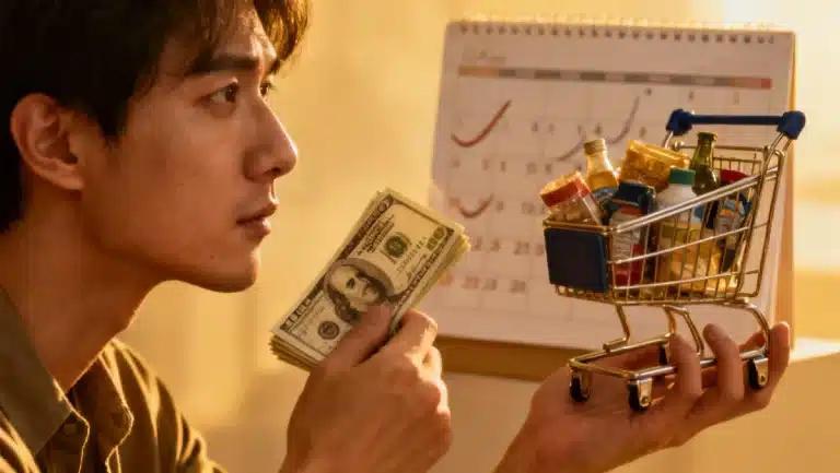 Person contemplating spending with $100 challenge in mind