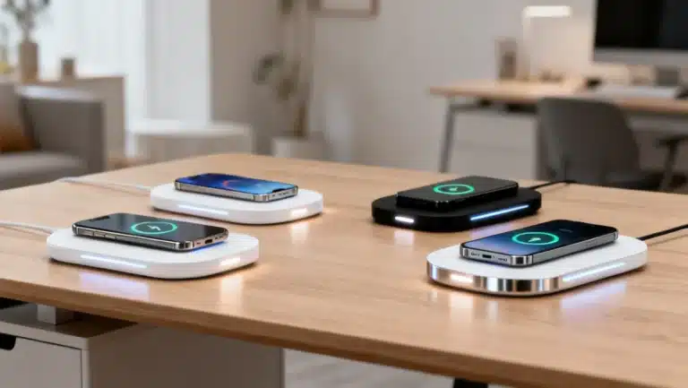 Four advanced 15W fast charging pads powering smartphones