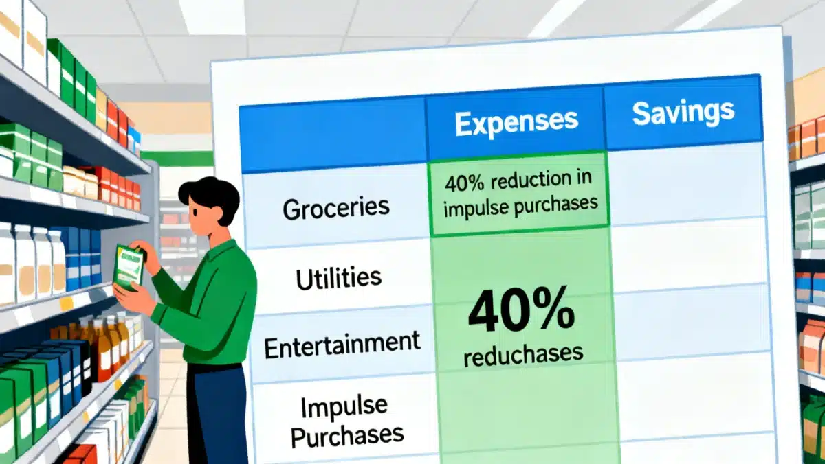 Budget spreadsheet showing reduced impulse spending