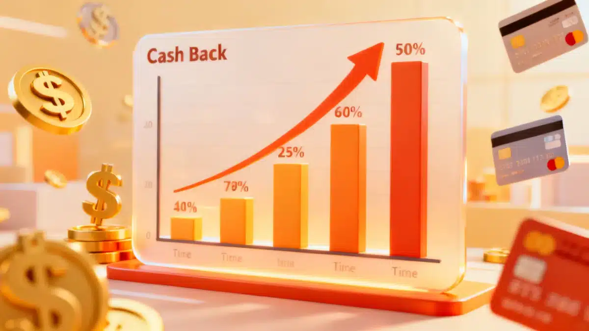 Growth chart illustrating increased cash back earnings over time
