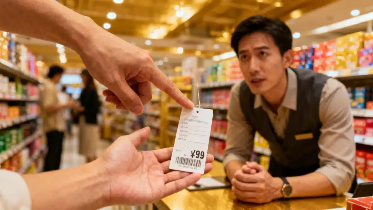 Customer discussing price with store manager for better deal