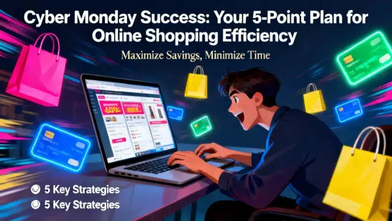 Person efficiently shopping online for Cyber Monday deals