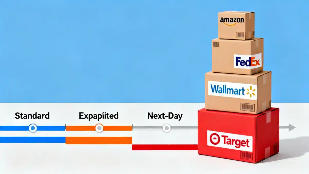 Visualizing varied delivery speeds and package types for different retailers