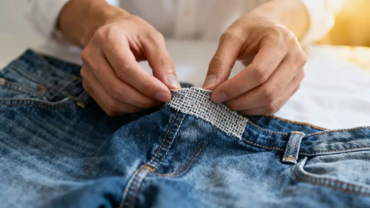 Detailed stitching and fabric quality of affordable denim jeans