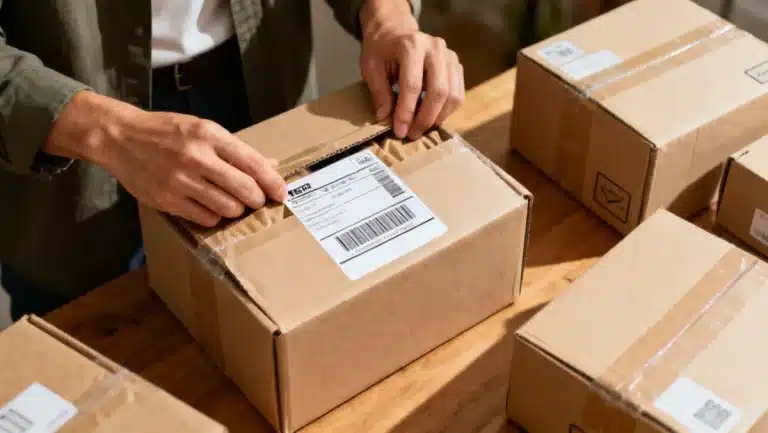 Efficiently packaging an item for return, symbolizing mastering online returns