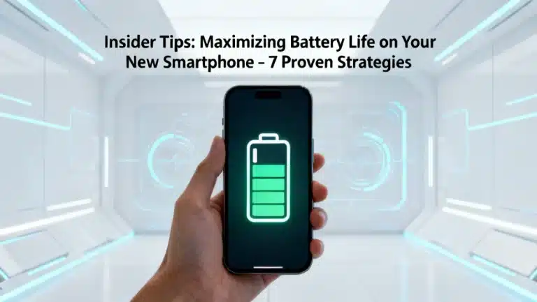Hand holding a smartphone with full battery icon, illustrating insider tips for maximizing battery life on your new smartphone.