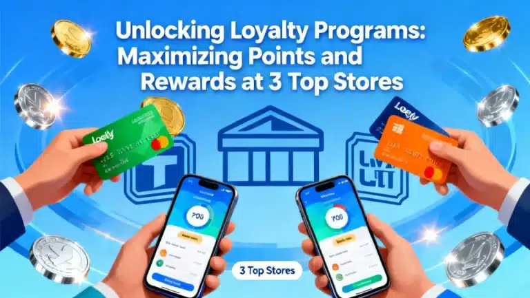 Hands holding loyalty cards and smartphones with reward apps, symbolizing Unlocking Loyalty Programs: Maximizing Points and Rewards at 3 Top Stores.