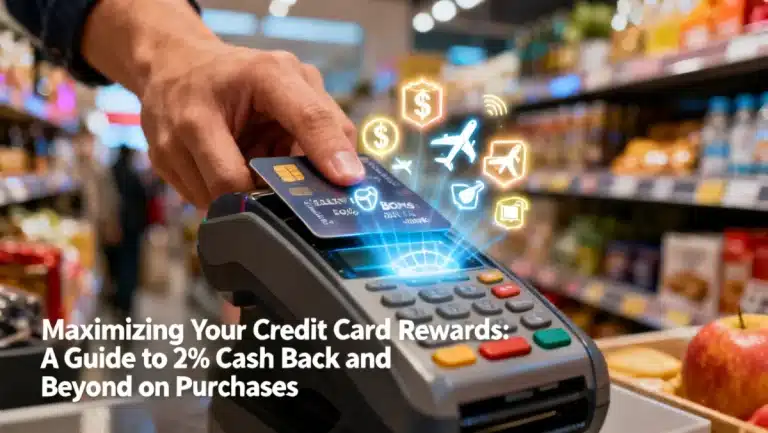 Credit card with glowing reward symbols, emphasizing Maximizing Your Credit Card Rewards