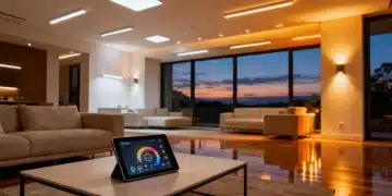 Modern living space with smart lighting systems for energy reduction