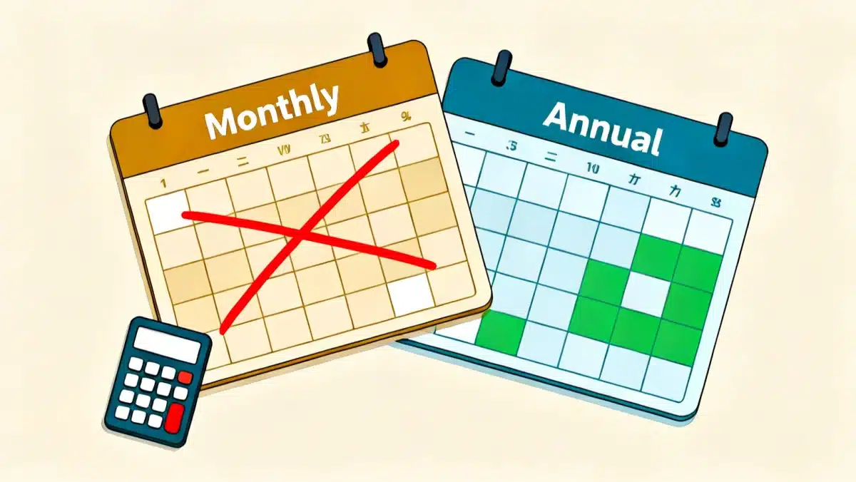 Comparison of monthly versus annual software subscription costs, highlighting 20% savings potential.