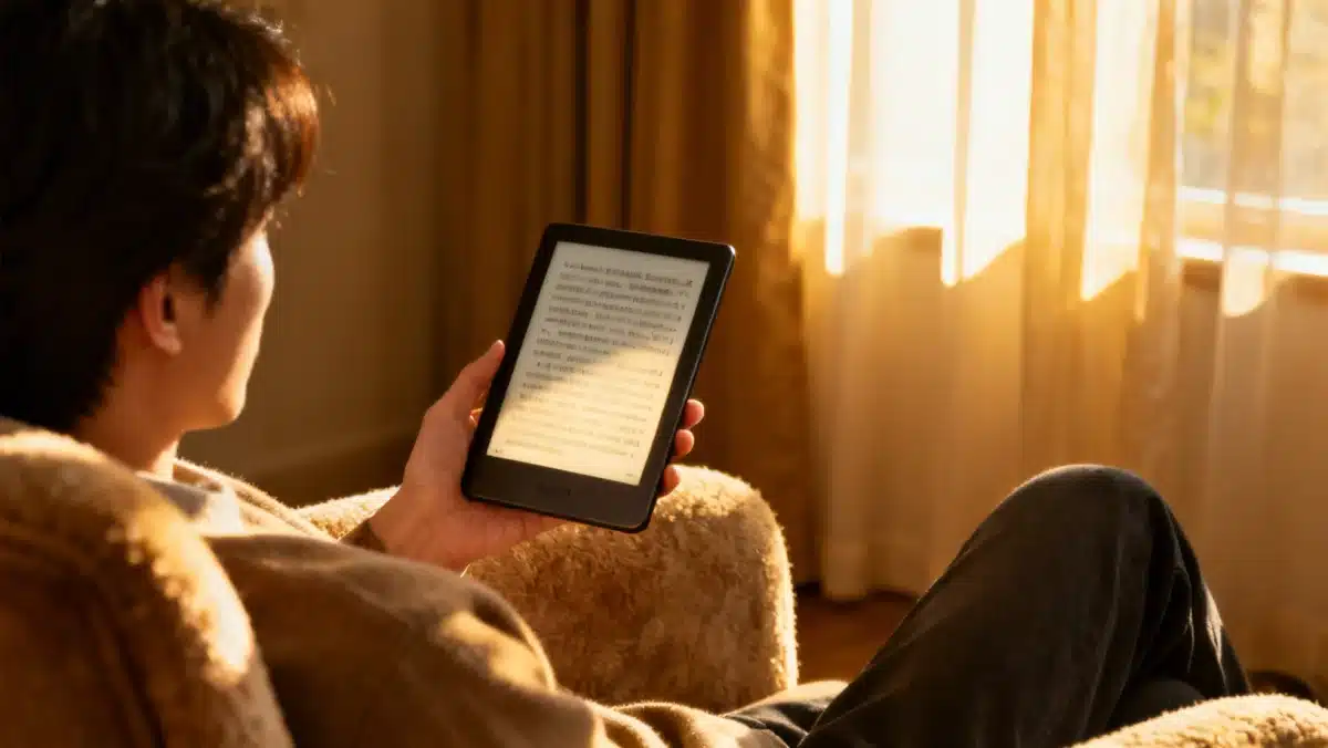 Person reading comfortably on a long-lasting e-reader