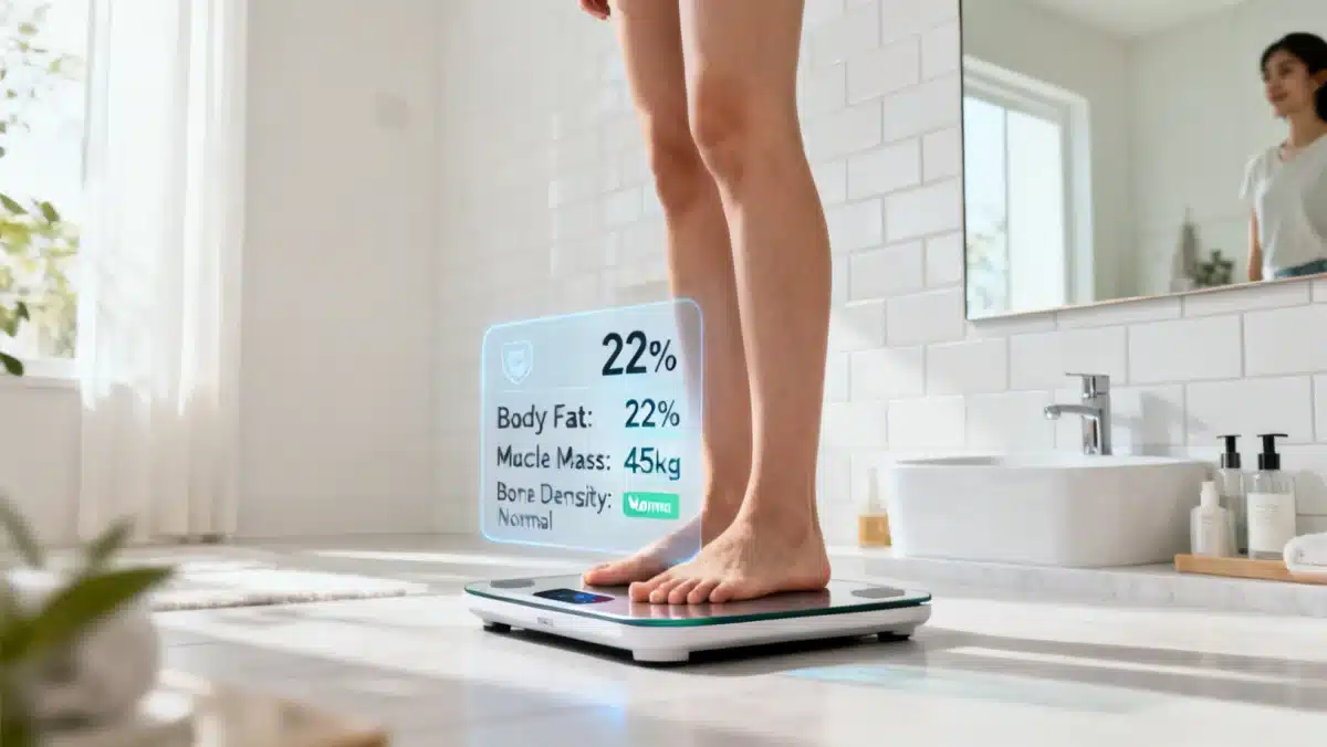 Person using a smart scale for body composition analysis