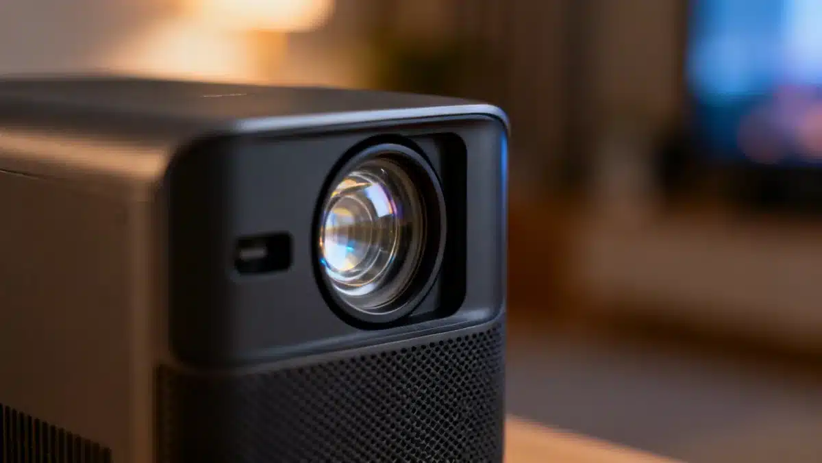 Internal components of a portable projector showcasing 1080p resolution capabilities.