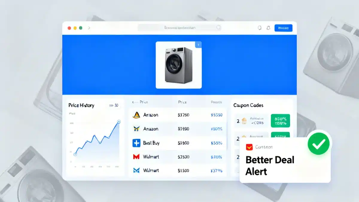 Browser extension showing price comparison and deal alerts for online shopping
