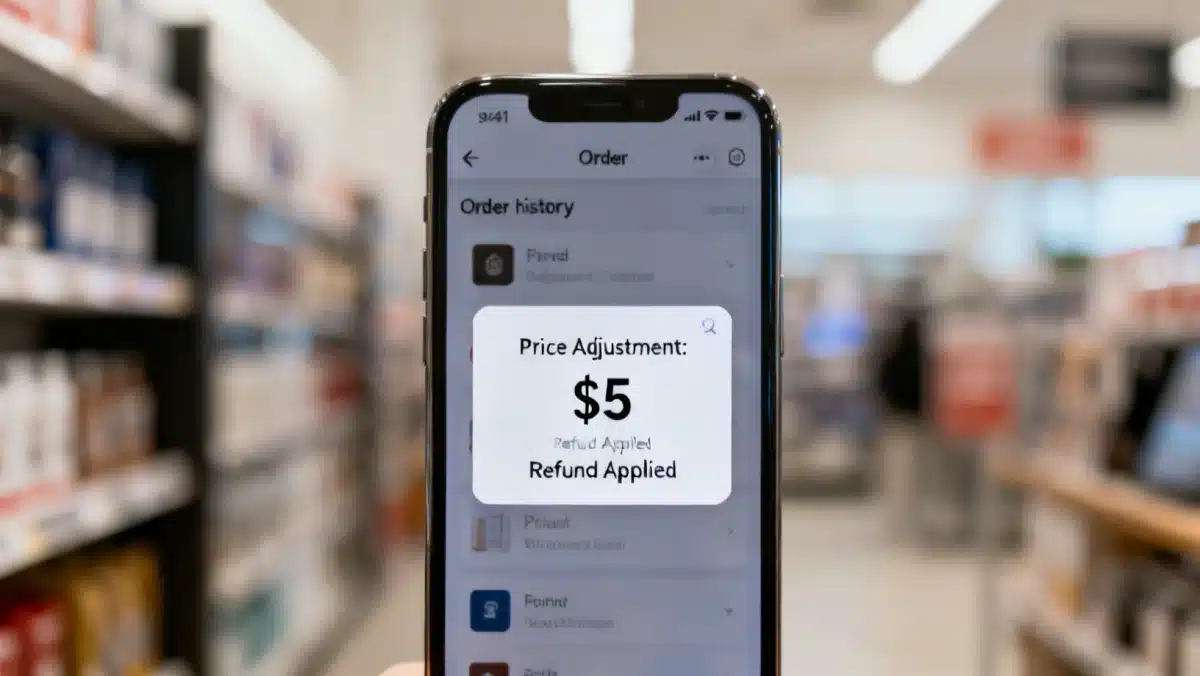 Smartphone screen showing a price adjustment notification from a retail app
