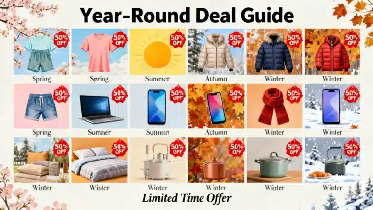 Seasonal Shopping Calendar: Your Guide to 12 Months of Optimal Deals - illustrated calendar with sale items.