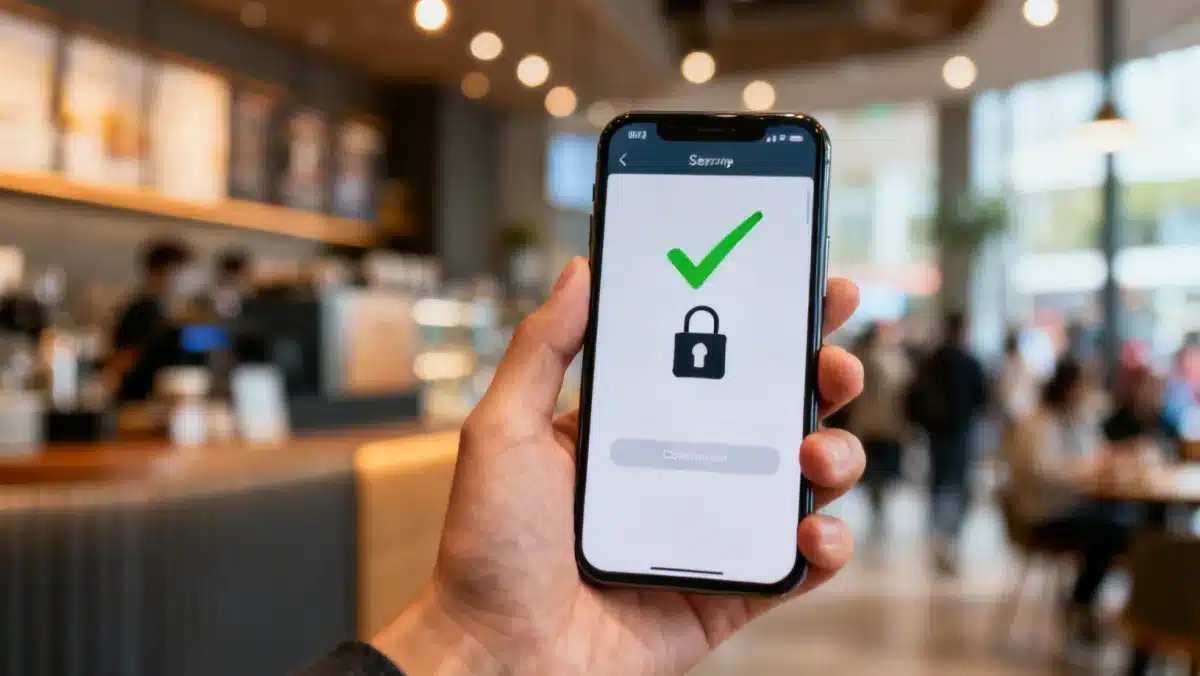 Smartphone displaying secure payment confirmation with padlock icon