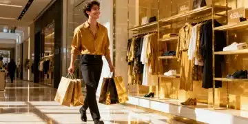 Smart shopper with bags, successfully applying tactics Beyond the Sale Rack to save on full-priced items.