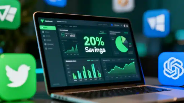Smart Software Subscriptions: Reducing Costs by 20% with Annual Billing dashboard showing savings