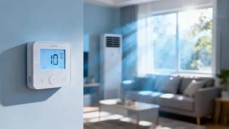 Smart thermostat displaying cool temperature for summer cooling efficiency