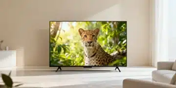 Smart TV displaying vivid nature scene, symbolizing extended lifespan through proper care