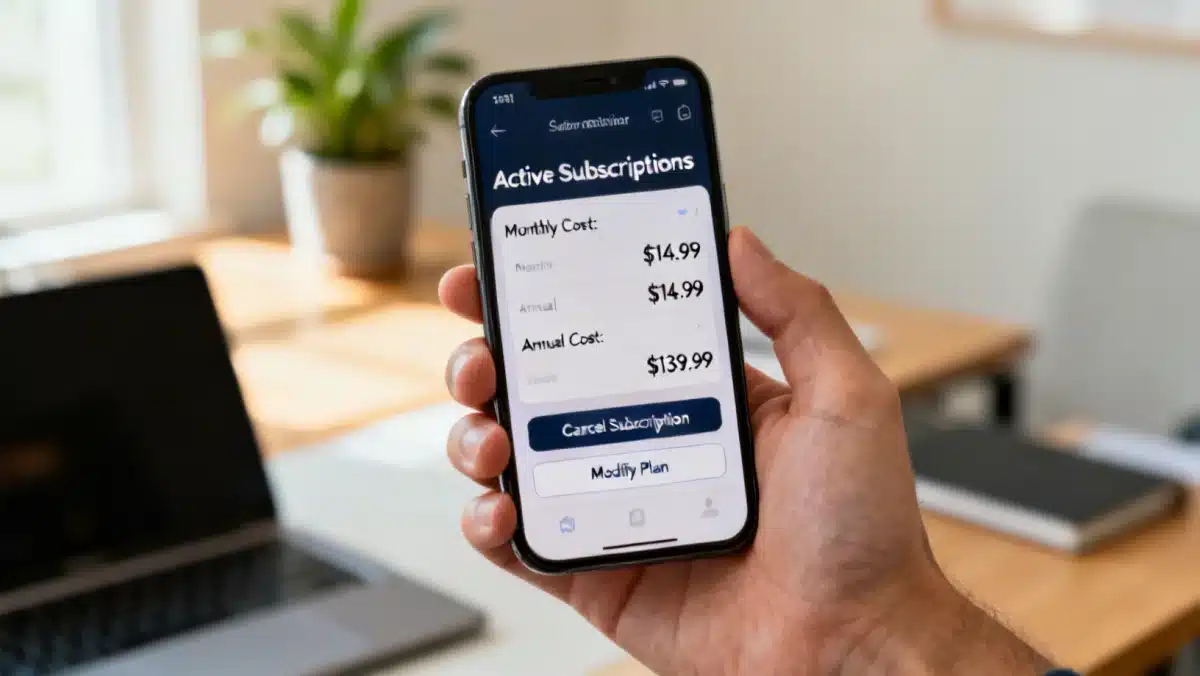 Smartphone displaying a subscription management app for bill reduction