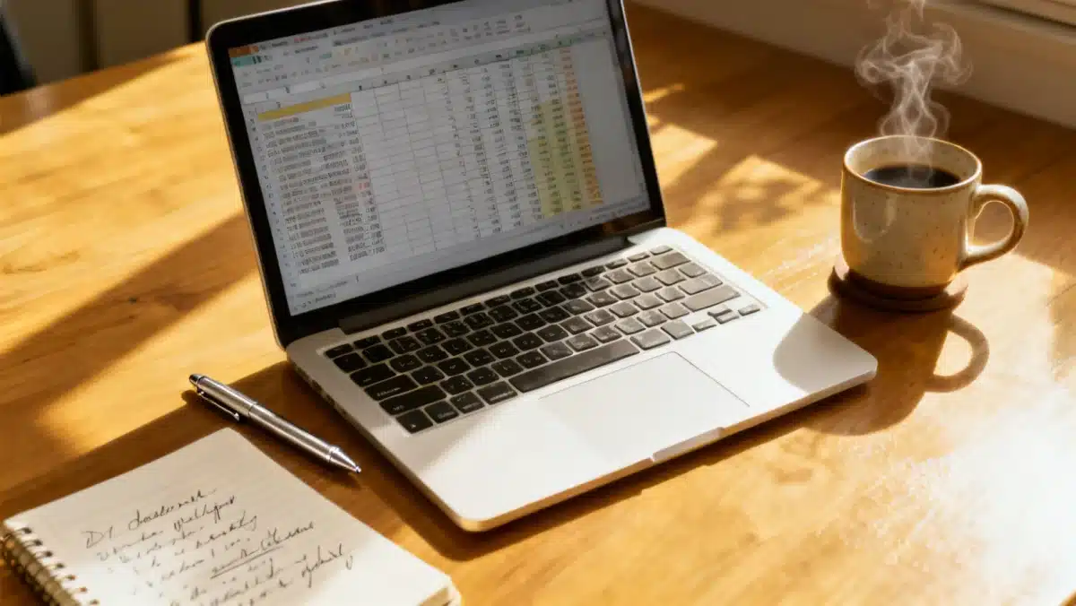 Desk setup for weekly financial review